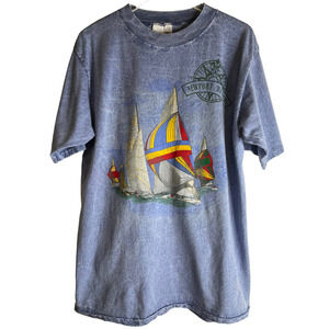 Vintage Newport Beach Sailboat Compass Single Stitch T Shirt